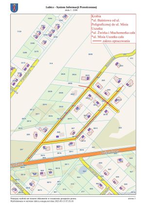 Mapka. Zakres prac w Krobi