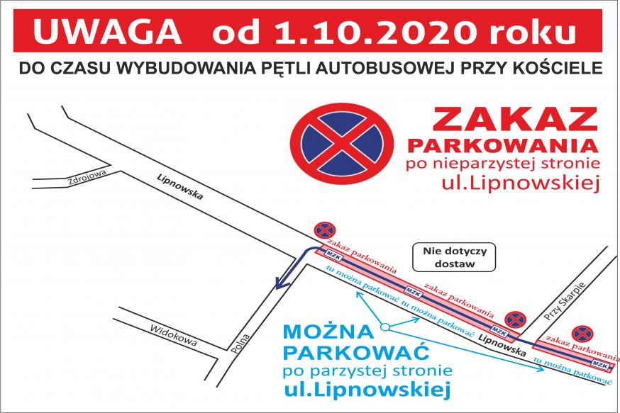 Od 1 października zostaje wprowadzony zakaz parkowania na ul. Lipnowskiej w Lubiczu Górnym po nieparzystej stronie ulicy