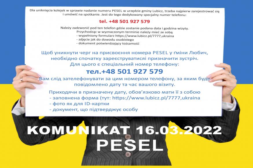 Nadanie numeru PESEL dla obywateli Ukrainy
