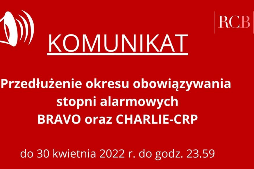 Przedłużenie stopni alarmowych BRAVO oraz CHARLIE-CRP